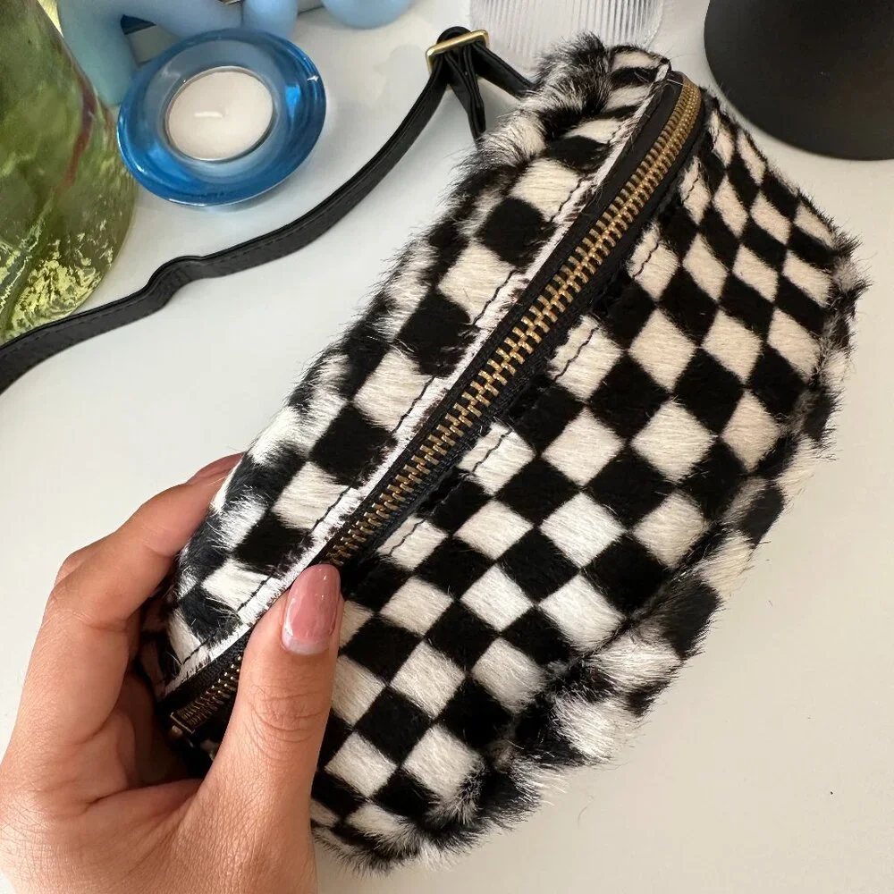 Primecut Checkered Crossbody Calf Hair Cowhide Bum Bag - Picture 5 of 7